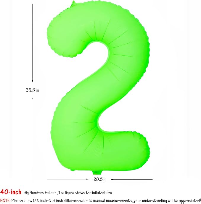 Green Birthday Number 2 Balloon 40 inch Fluorescent Green Number 2 | Helium - Image 2