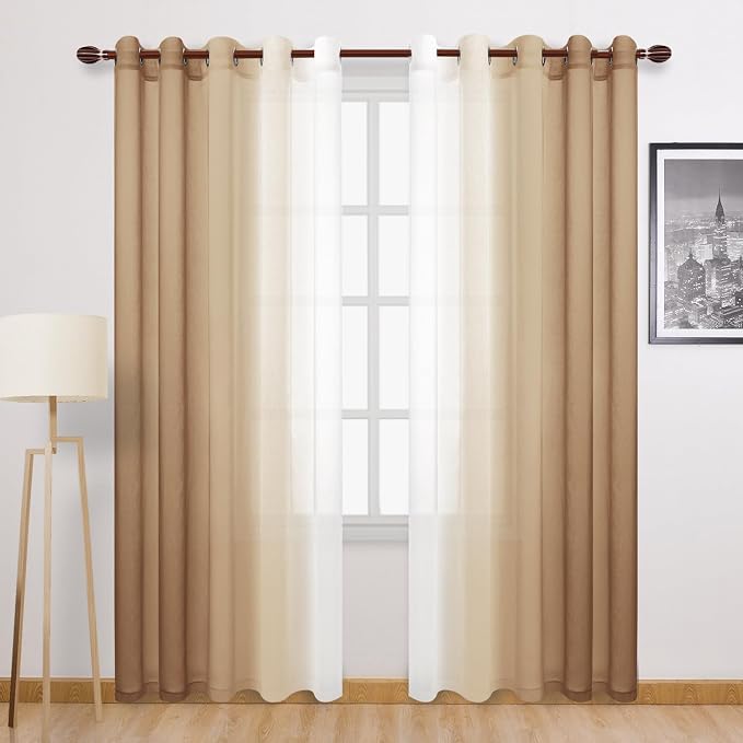 DWCN Ombre Faux Linen Sheer Curtains by DWCN