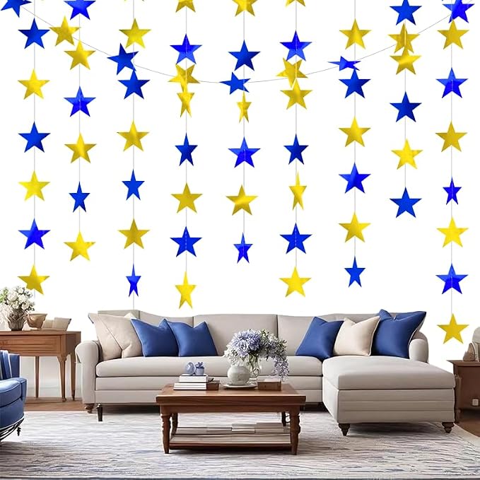 Blue Gold Shining Star Hanging Garland Blue Gold Hanging Sparkling Star - Image 2