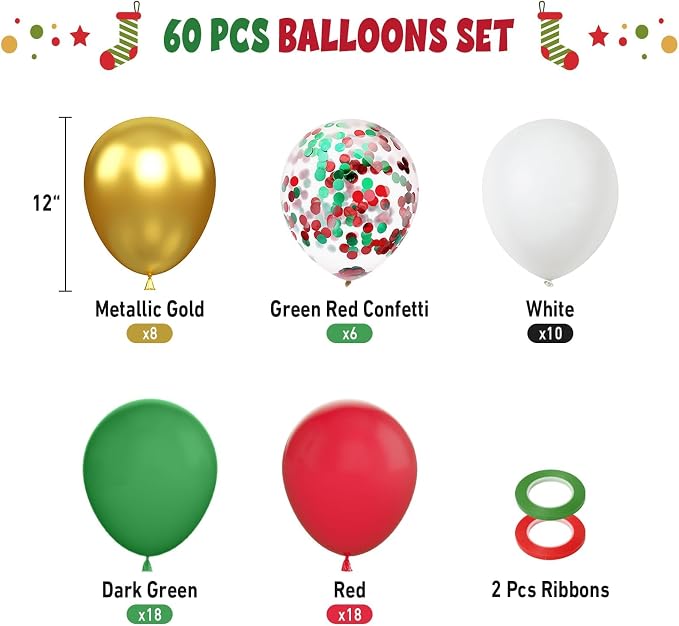 Christmas Balloons, Metallic Gold Latex Confetti Helium Balloons - Image 2
