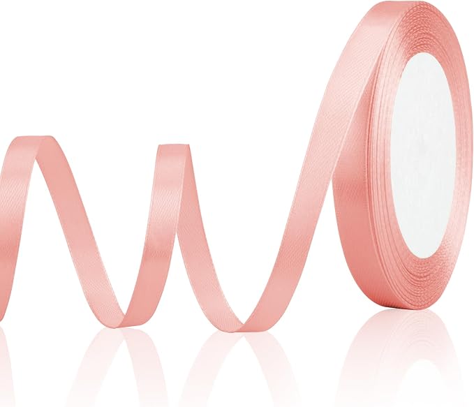 Pink Ribbon Rose Gold Ribbon for Gift Wrapping 3/8 Inch 25 Yards Fabric Satin by OALCQ