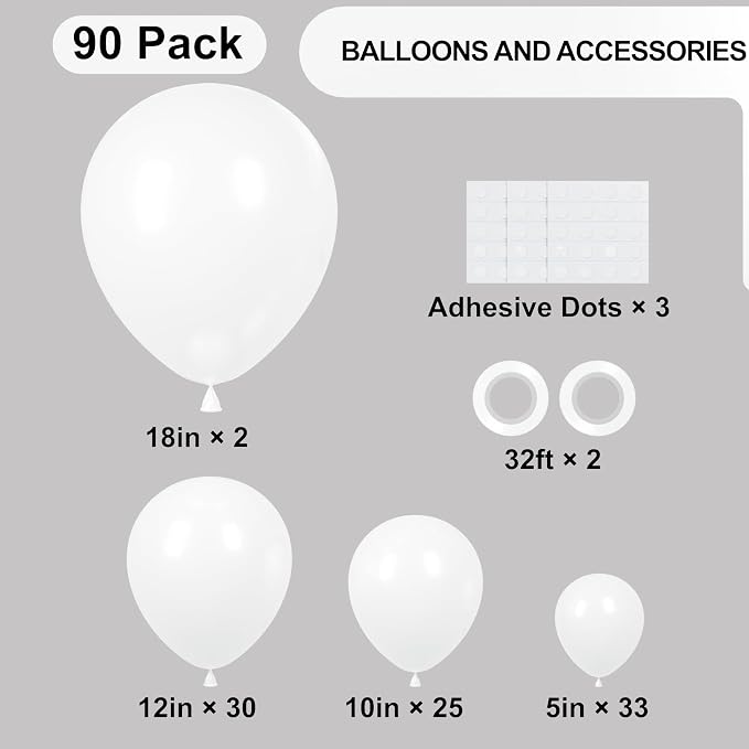 Voircoloria 90pcs White Balloons Garland Arch Kit, 18 12 10 5 Inch | - Image 2