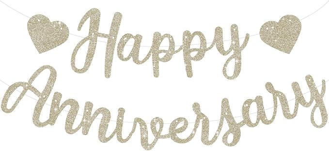 BEISHIDA Pre-Strung Champagne Happy Anniversary Banner Wedding Decor | Glitter by Beishida
