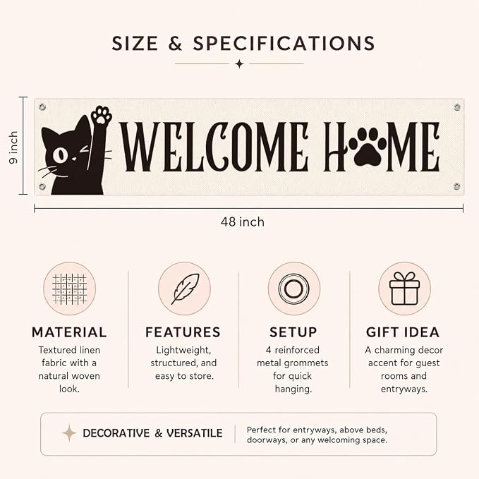 Welcome Home Cat Banner Decor, Cute Paw Print Hanging Wall Decoration - Image 6