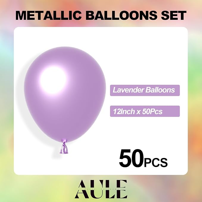 AULE 50Pcs Metallic 12 Inch Light Purple Lilac Chrome Helium Shiny Balloons | - Image 5