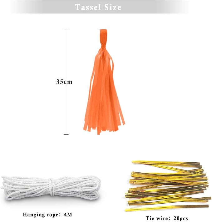 Orange Tissue Paper Tassel DIY Hanging Paper Decorations Party Garland - Image 2