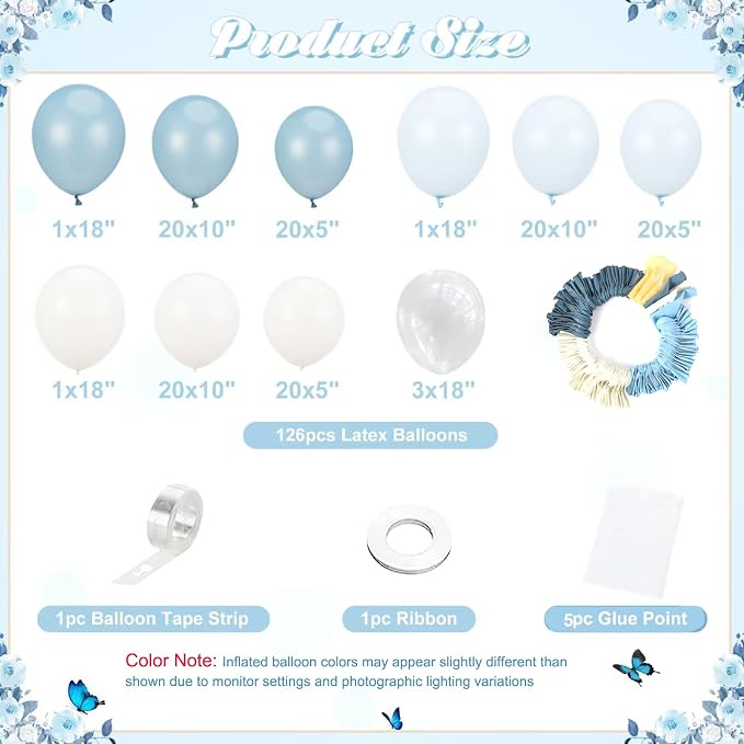 Dusty Blue Balloon Arch Kit Light Blue White Balloon Garland Kit | 126 Pcs - Image 4