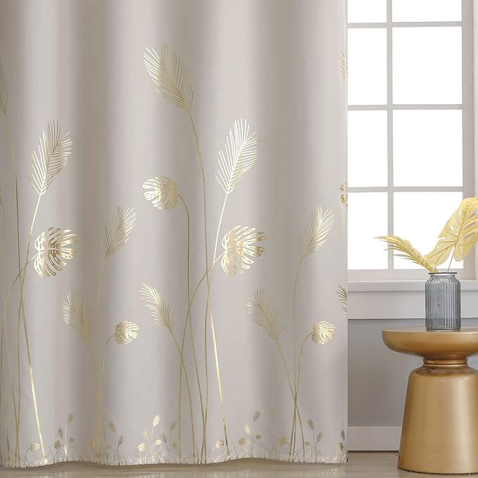 Cream Beige Curtain for Sliding Door 100W x 96L Inch Long Elegant Luxury Palm - Image 3