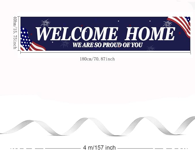 Welcome Home Banner White and Blue Homecoming Backdrop - Image 6
