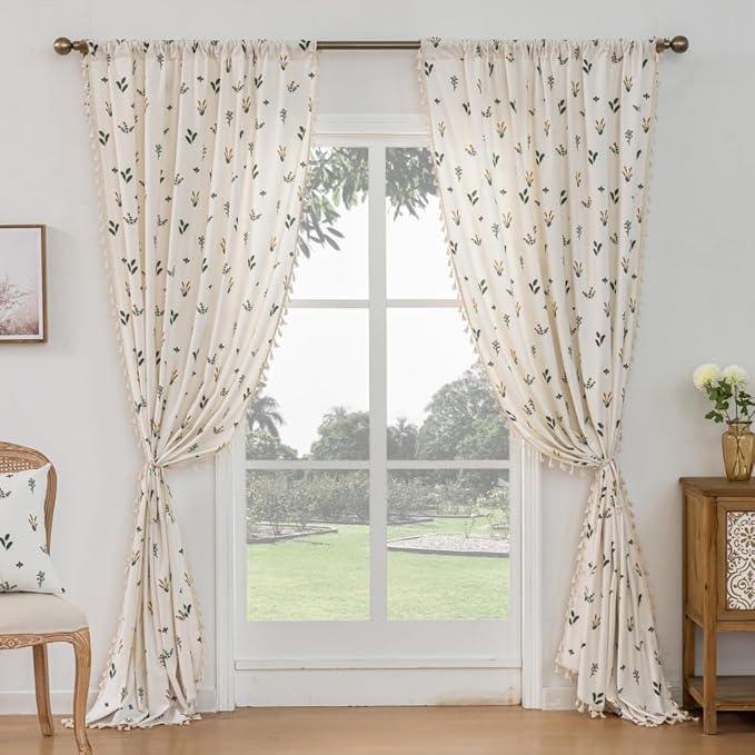 F-CHU Boho Floral Curtains 63 Long Patterned Curtain - Image 5
