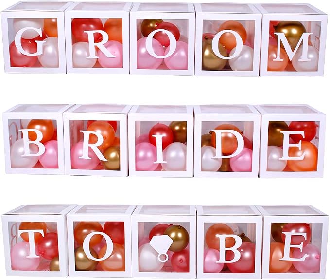 96 PC Bridal Shower Decorations Balloon Boxes White- Transparent Block - Image 6