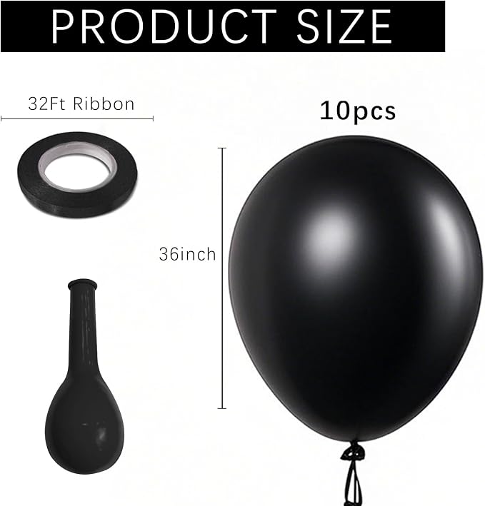 Black Balloons Party Decorations 10 Pack 36 inch Round Halloween Latex Balloons - Image 2