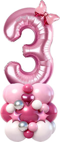 40 Inch Pink Number 3 Balloon Tower Set, Pastel Number Three Foil Balloon by Unknown