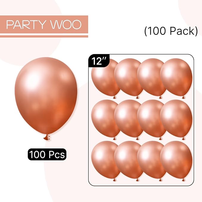 PartyWoo Rose Gold Balloons 100pcs Metallic Chrome Rose Gold Color | 12 Inch - Image 6