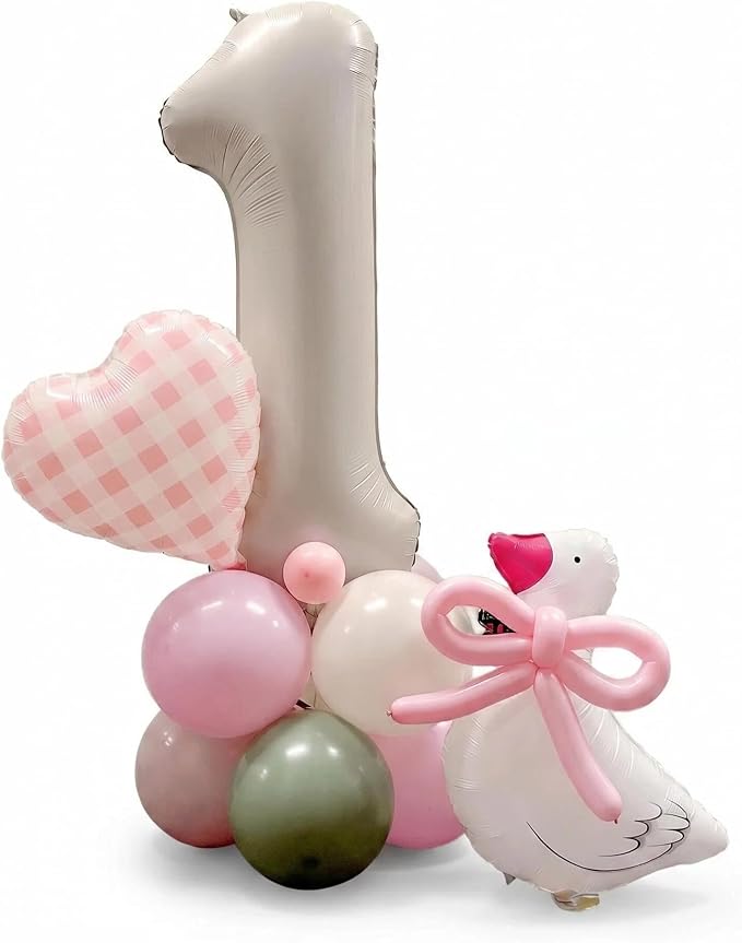 One Silly Goose Balloon Tower: Pink Gingham Party Decor Girls' First Birthday by 100LIKED