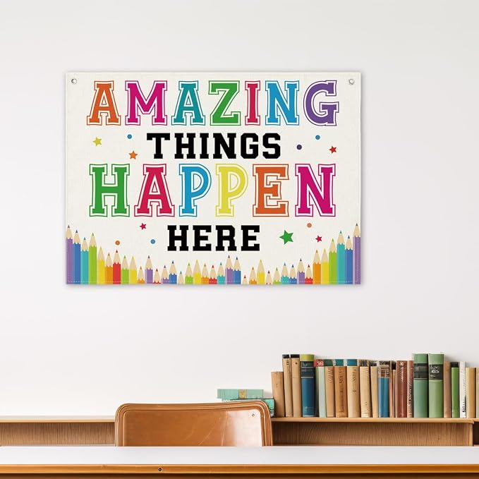 Colorful Classroom Decoration, Amazing Things Happen Here Poster, Canvas Wall - Image 4