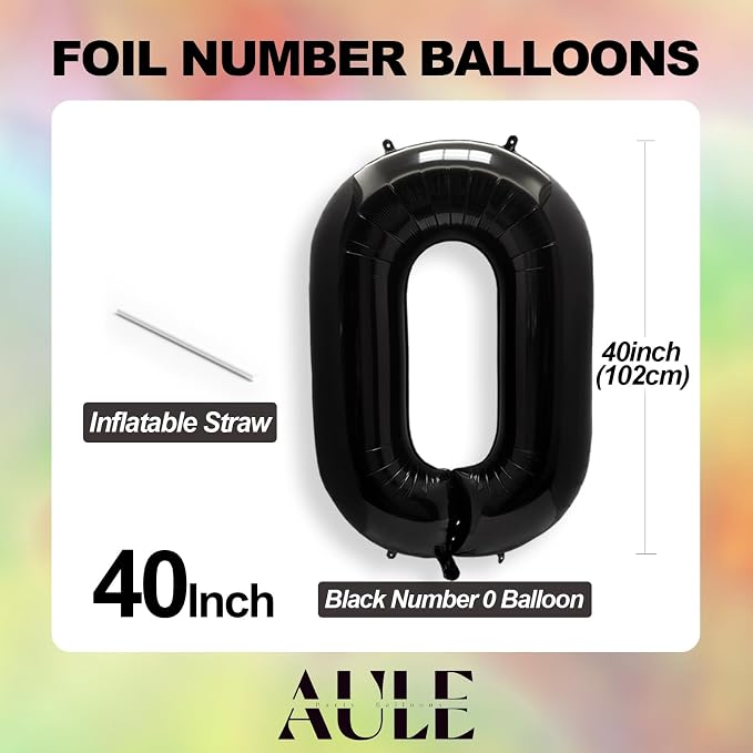 AULE 40 Inch Black Number Balloon 0 Foil 0-9 Birthday Big Numbers | Birthday - Image 3
