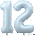 Foil 12 Balloon, Light Matte Sky Blue Big Number 12 Balloons by Froova