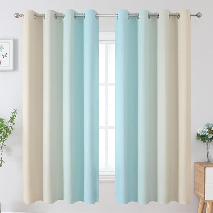 Aqua and Beige Gradient Blackout Curtains - Image 2