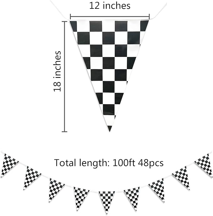Piokio 100ft Black and White Checkered Flag Banner | Racing Flags, Nascar Cars - Image 2