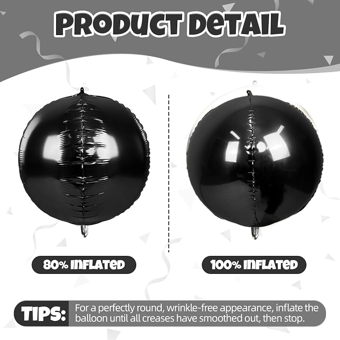 12Pcs Black and Gold Round Balloons Foil, Giant Gold Black Silver Metallic - Image 9