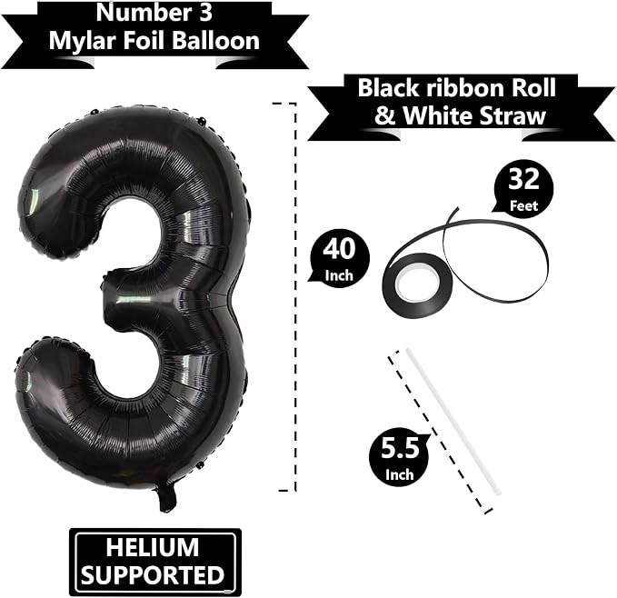 Number Balloons Black Party Balloon - Image 3