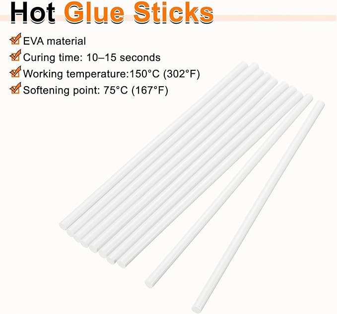 HARFINGTON 10pcs Hot Glue Sticks 0.28" Dia x 5.91" Long EVA Mini Hot Melt Adhesive Glue Stick for Hot Melt Gun Wood Plastic Glass Flowers Fabrics Foam, White