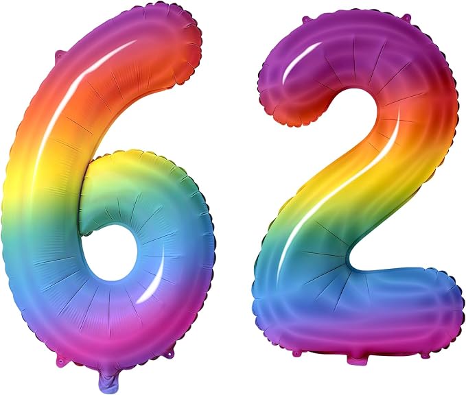 Number 62 Balloons for 62nd Birthday Party Decorations, 0-100 Large No.62 by Joycard
