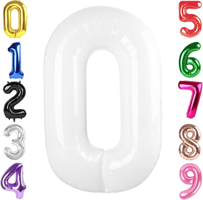 40 Inch White Number 0 Balloon Birthday Party Decorations by Hadoife
