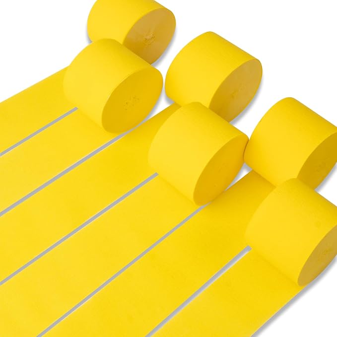 PartyWoo Yellow Crepe Paper Streamers 6pcs 492 FT Yellow Streamers | Easter by PartyWoo