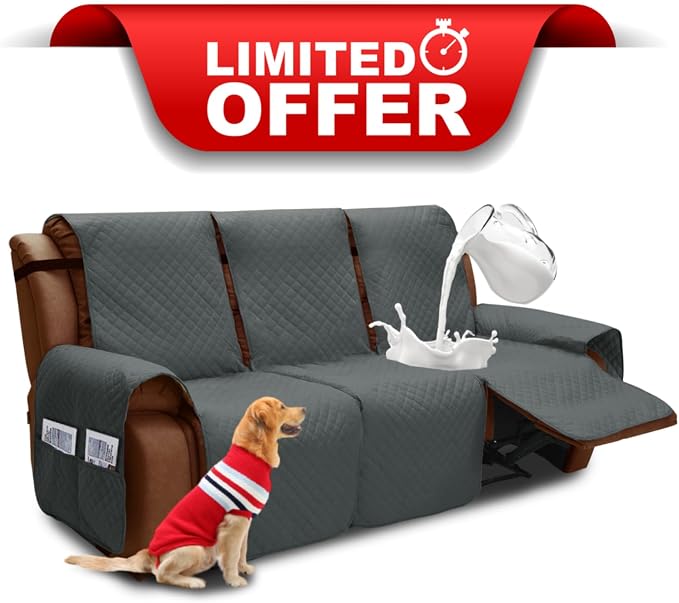 XINEAGE Water Resistant Recliner Cover, 3 seat Recliner Sofa Covers by XINEAGE