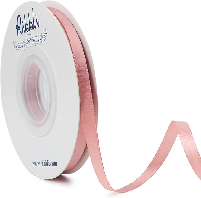 Ribbli Double Faced Dusty Pink/Rose Gold Satin Ribbon, 1/4” x Continuous 25 by Ribbli