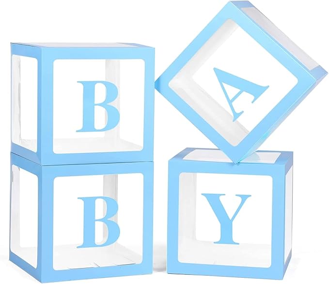 Baby Shower Boxes Party Decorations – 4 pcs Blue Transparent Balloon Boxes – by Unknown