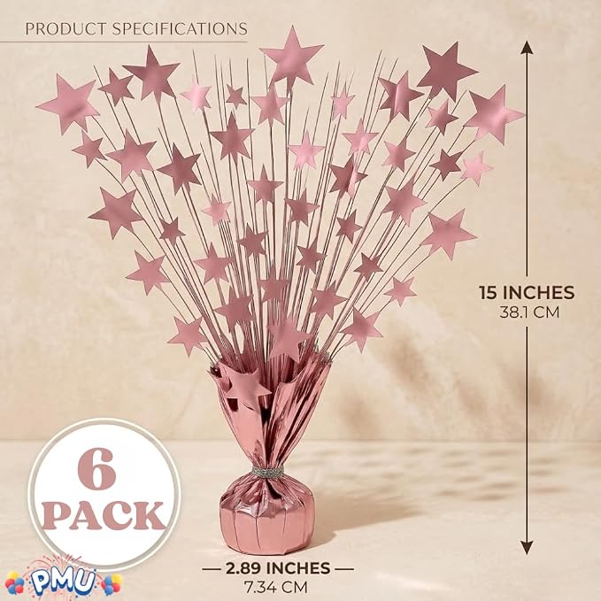 PMU 6 Pack Bursting Star Metallic Foil Spray Centerpiece- Baby Pink Balloon - Image 2