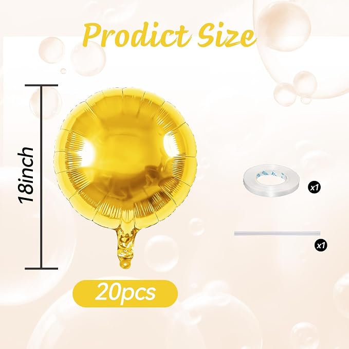 20PCS Gold Round Shaped Balloons, 18 Inch Round Foil Balloon, Giant Round - Image 2