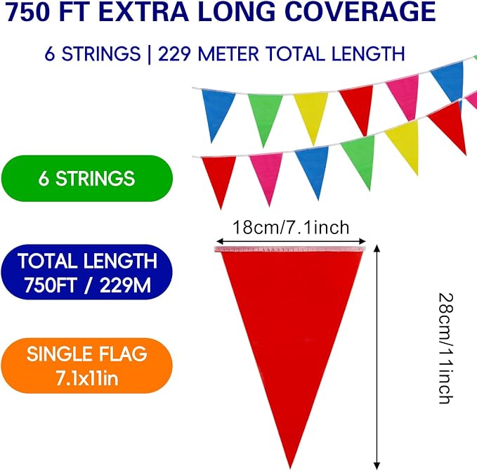 YGEOMER 600pcs Colorful Pennant Banner Flags 750ft | Multicolor carnival - Image 2