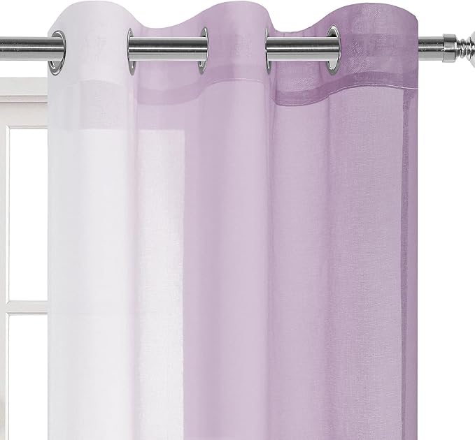 DWCN Faux Linen Ombre Short Sheer Curtains - Image 2