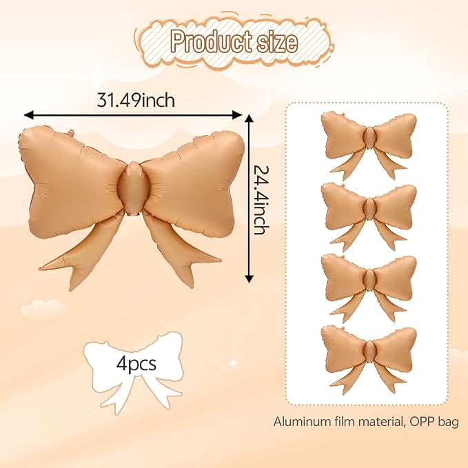4pcs Jumbo Oversized Ribbon Balloons Coquette Bow Balloons Bow Party Coquette - Image 3