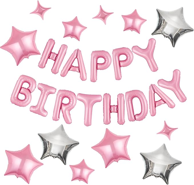 CANREVEL Happy Birthday Banner Decorations + 12Pcs Star Balloons, by CANREVEL