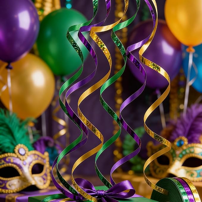 3 Rolls Sparkling Curling Ribbon, Mardi Gras Curling Ribbon - Image 3
