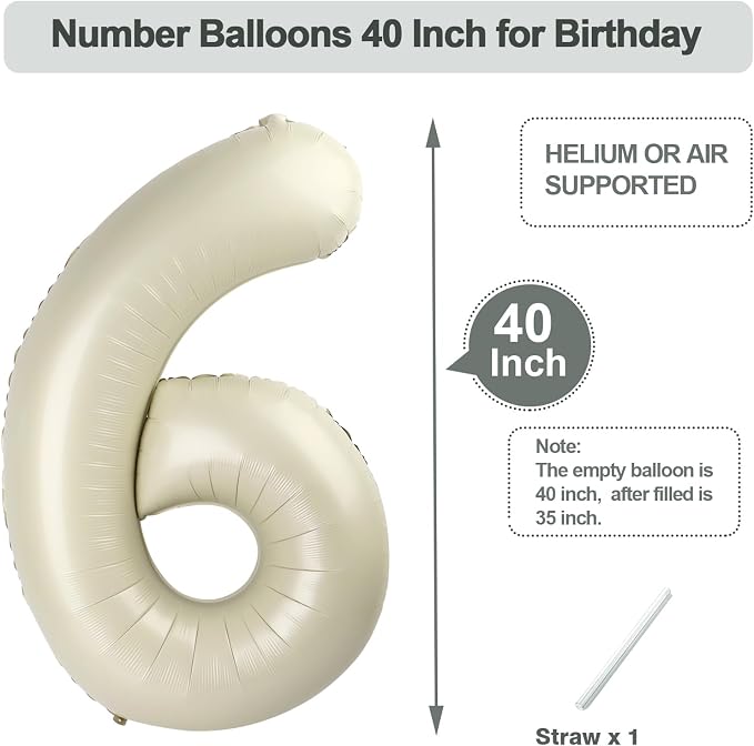 5 Number Balloons Cream 40 Inch Foil Balloon - Image 5