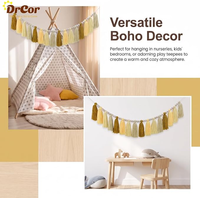 DrCor Sunflower Tassel Garland – Boho Classroom Decor | Yellow boho banner - Image 3