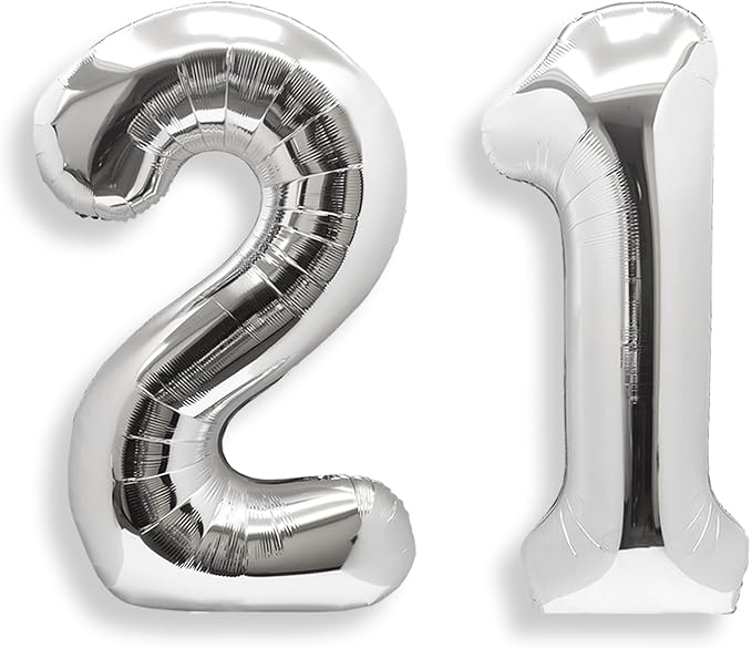 AULE 40 Inch Silver 21 Balloon Number Foil 0-9 Birthday Big Numbers | Birthday by AULE