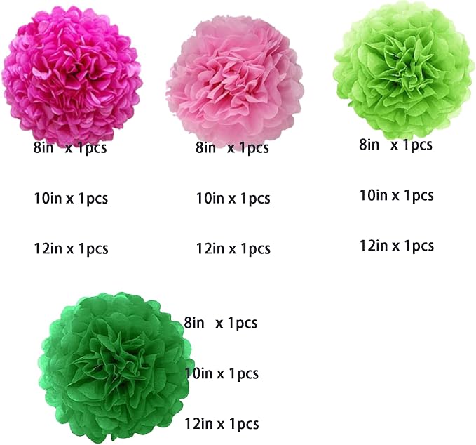 We Moment Pink and Green Tissue Paper Pom Poms，Hanging Pom Poms Flower - Image 2
