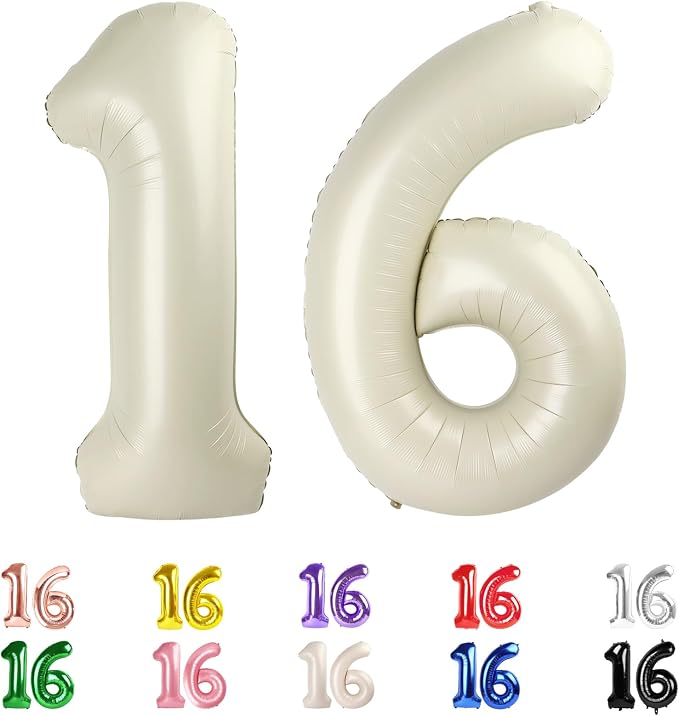 16 Balloon Numbers 40Inch for 16th Year Old Birthday Decorations, Cream | 40In by Mluchee