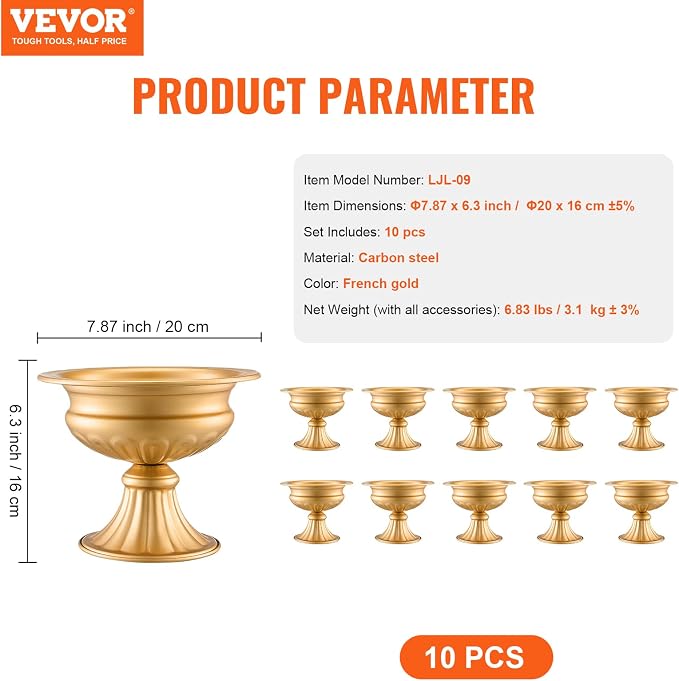 VEVOR 10PCS 16cm/6.3” Tall Wedding Flower Vase, Metal Wedding Centerpiece - Image 7