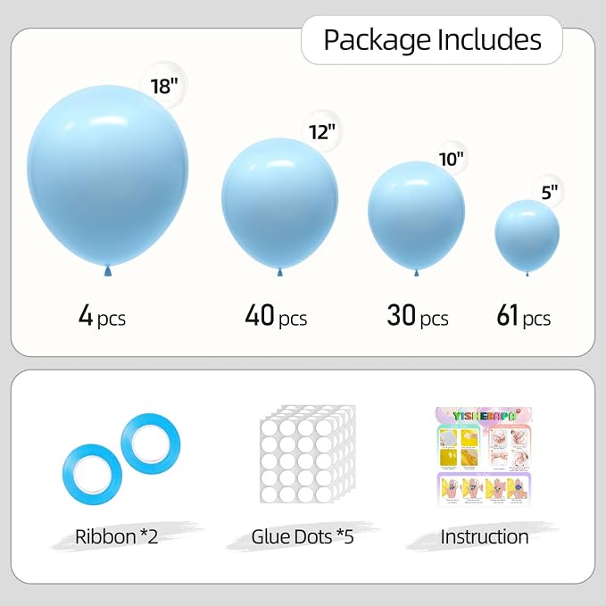 Pastel Blue Balloons Different Sizes 135pcs 18 12 10 5 Inch Baby Blue Balloon - Image 2
