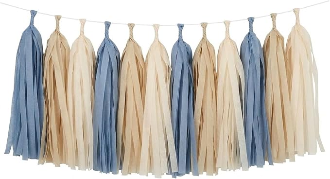 15PCS Dusty Blue Party Tissue Paper Tassel Garland Decor by ALLHEARTDESIRES