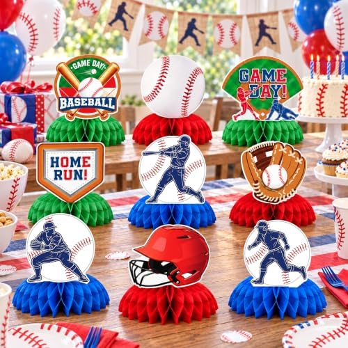 Baseball Birthday Decorations - 9PCS Baseball Honeycomb Table Centerpieces - Image 2