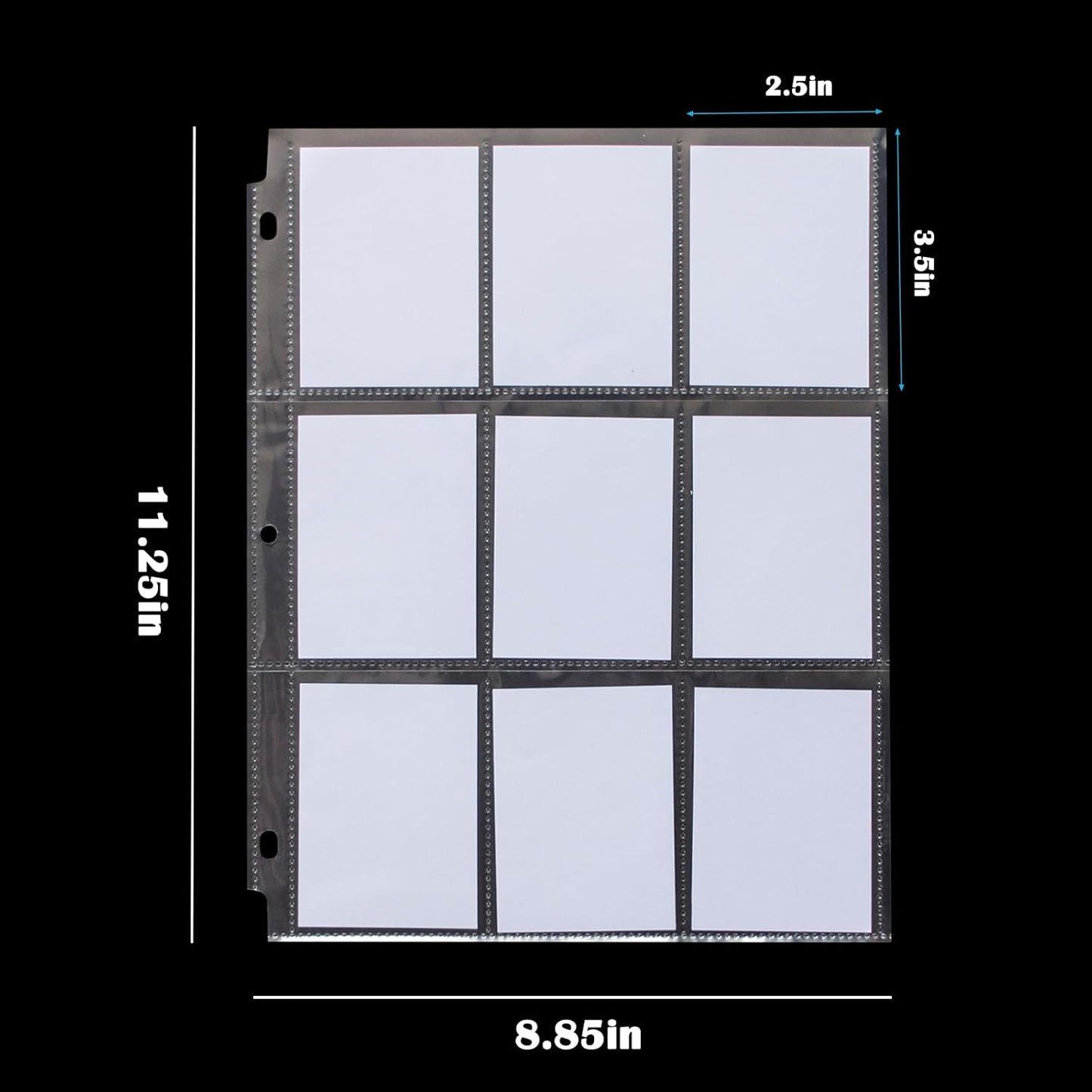 Seashell 50 Pack 9-Pocket Plastic Clear Trading Card Pages, 3 Hole Sleeves, Top Loading 450-Pockets Sheet Protectors for Baseball, Football, Game, Business Cards